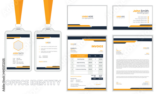 Corporate yellow-orange  color business stationary or office identity set, modern corporate identity template, with digital elements. Vector company style for brand book and guideline.