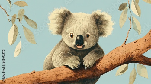  a painting of a koala sitting on a tree branch. generative ai