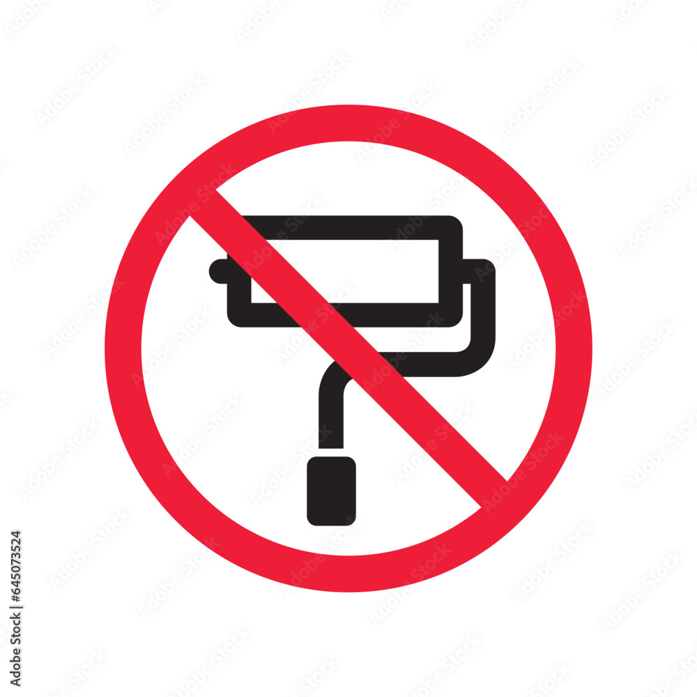 Do not paint sign. Prohibited painting vector icon. No paint icon. Forbidden brush icon. Warning, caution, attention, restriction, danger flat sign design. Paint roller symbol pictogram Do not paint sign. Prohibited painting vector icon. No paint icon. Forbidden brush icon. Warning, caution, attention, restriction, danger flat sign design. Paint roller symbol pictogram