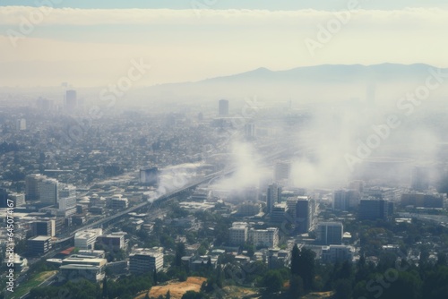 Large city with visible air pollution and smog or fog