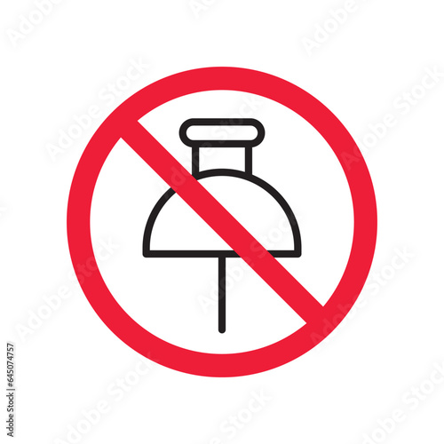 Forbidden pin icon. No pin vector icon. No pin pictogram. Prohibited cutted pizza vector icon. Warning, danger, caution, attention, restriction flat sign design.