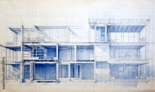 Architectural Blueprints plan layout and blueprint design, dark cyan and indigo.