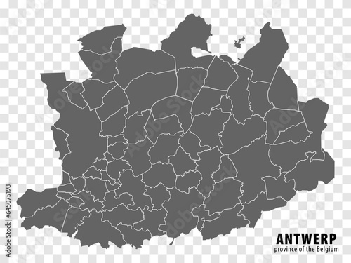 Blank map Province Antwerp of Belgium. High quality map Antwerp  with municipalities on transparent background for your web site design, logo, app, UI.  EPS10.