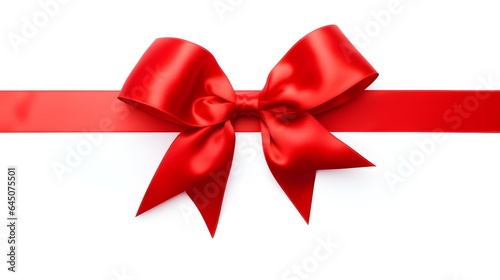 Red Gift Ribbon with a Bow on a white Background. Festive Template for Holidays and Celebrations 