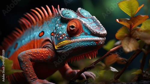 Chameleon full-body  framed within the photo  colored  aligned to the right.
