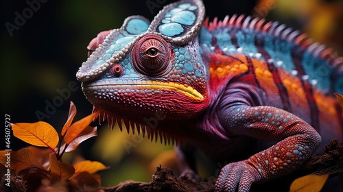 Chameleon full-body, framed within the photo, colored, aligned to the right. © andrenascimento