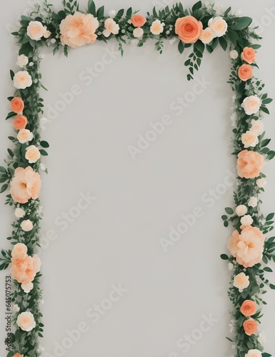 Frame with roses and flowers. Generative AI.