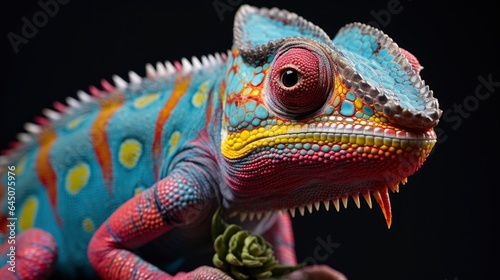 Chameleon full-body, framed within the photo, colored, aligned to the right.