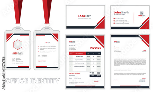 Corporate red color business stationary or office identity set, modern corporate identity template, with digital elements. Vector company style for brand book and guideline.