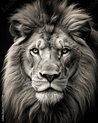 black and white close up of lion  generative ai