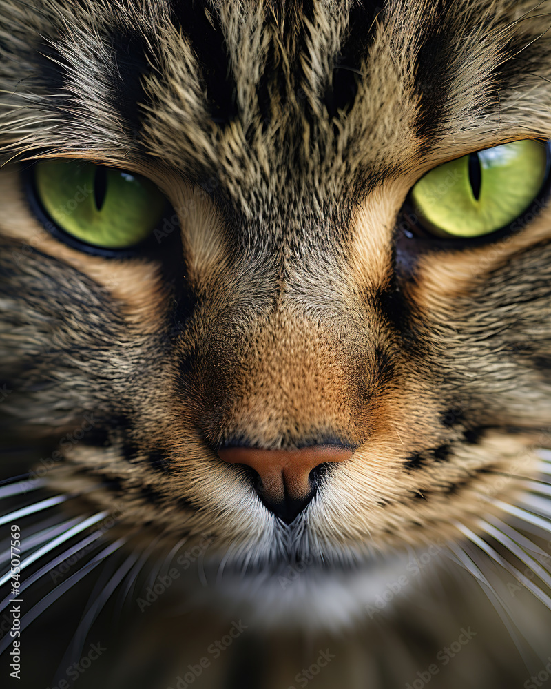 close-up of cat with green eyes, animal, generative ai