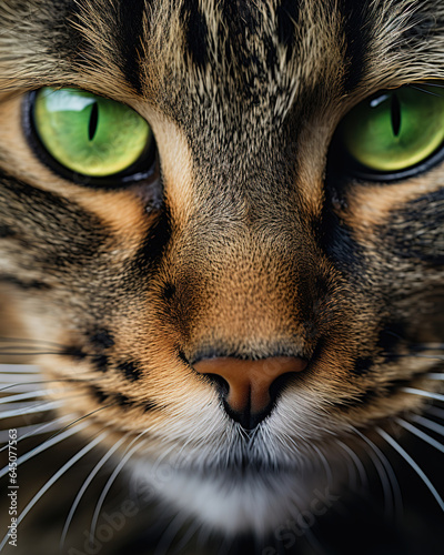 close-up of cat with green eyes, animal, generative ai