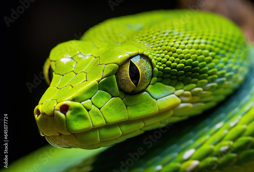 green snake with a close up view, generative ai