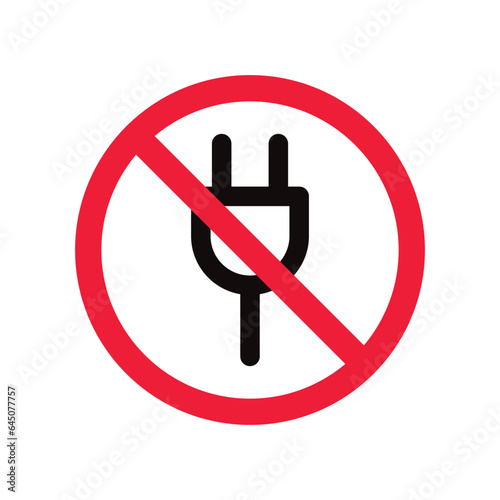 No plug icon. Forbidden plug connection icon. Do not connect plug vector sign. Prohibited plug vector icon. Warning, caution, attention, restriction flat sign design. 