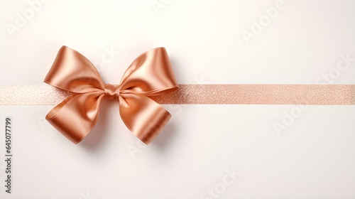 Rose Gold Gift Ribbon with a Bow on a white Background. Festive Template for Holidays and Celebrations