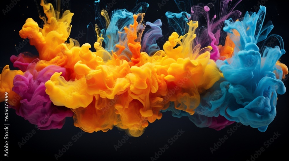 The intricate patterns of color created by the mixing of liquids suspended in mid-air, forming an abstract masterpiece