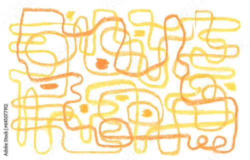 Yellow, orange Hand drawn scrawl sketch line hatching. Pen, pencil, pastel texture art grunge texture on white background.