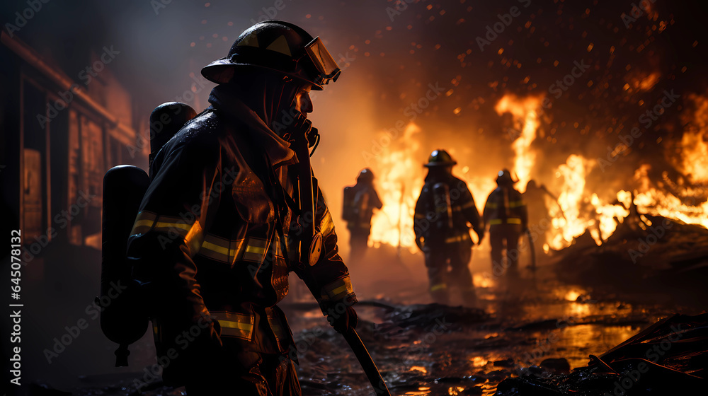 firefighters fighting fire, climate emergency, Drones try to put out a large wood fire firefighters fighting fire, climate emergency, Drones try to put out a large wood fire