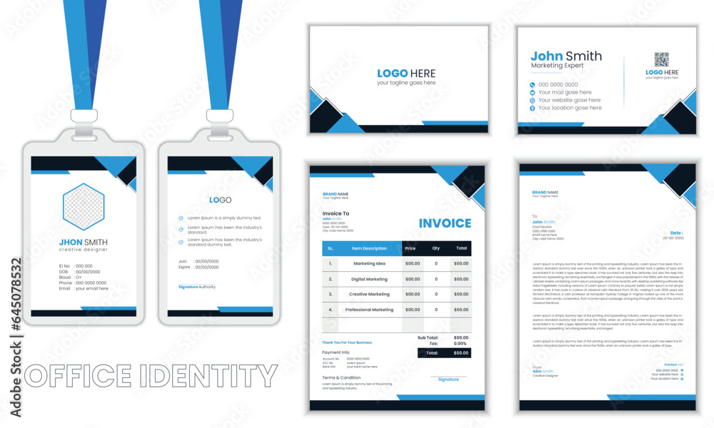 Corporate blue  color business stationary or office identity set, modern corporate identity template, with digital elements. Vector company style for brand book and guideline.