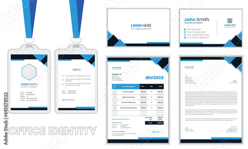 Corporate blue  color business stationary or office identity set, modern corporate identity template, with digital elements. Vector company style for brand book and guideline.