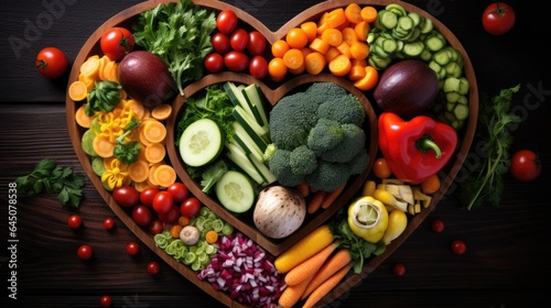 Healthy vegetable food image with heart bowl.