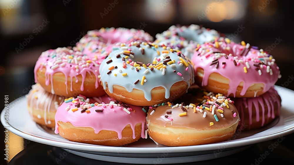 Colorful donuts on a plate