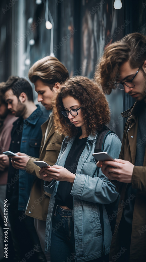 Obraz premium Lost in Smartphones. Social Media Obsession. Ignoring the Real World