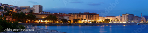 Beautiful city and sea landscape at night . Ajaccio is the capital of South Corsica .