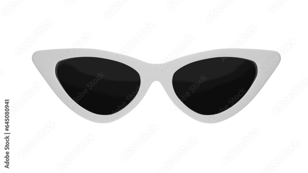 White triangular cat eye sunglasses isolated on transparent and white background. Glasses concept. 3D render White triangular cat eye sunglasses isolated on transparent and white background. Glasses concept. 3D render