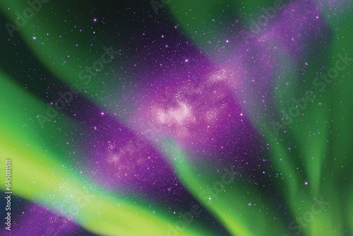 Colorful polar lights. Purple green aurora borealis. Night starry sky