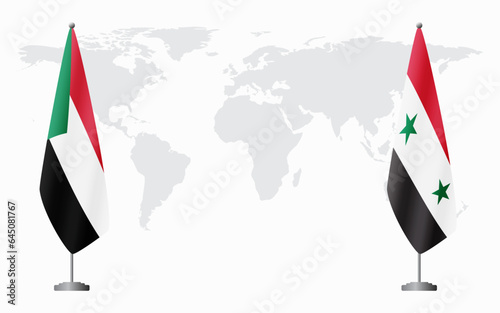 Sudan and Syria flags for official meeting