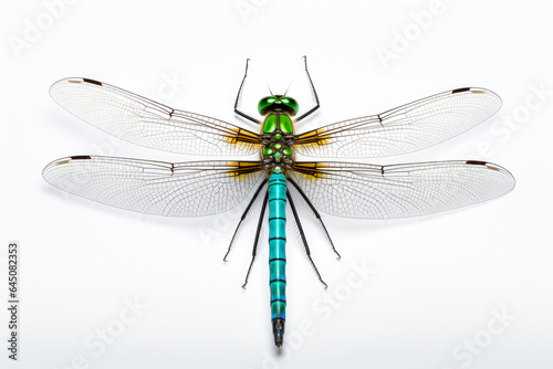 Dragonfly isolated on white background. Macro photo of a dragonfly. © mila103