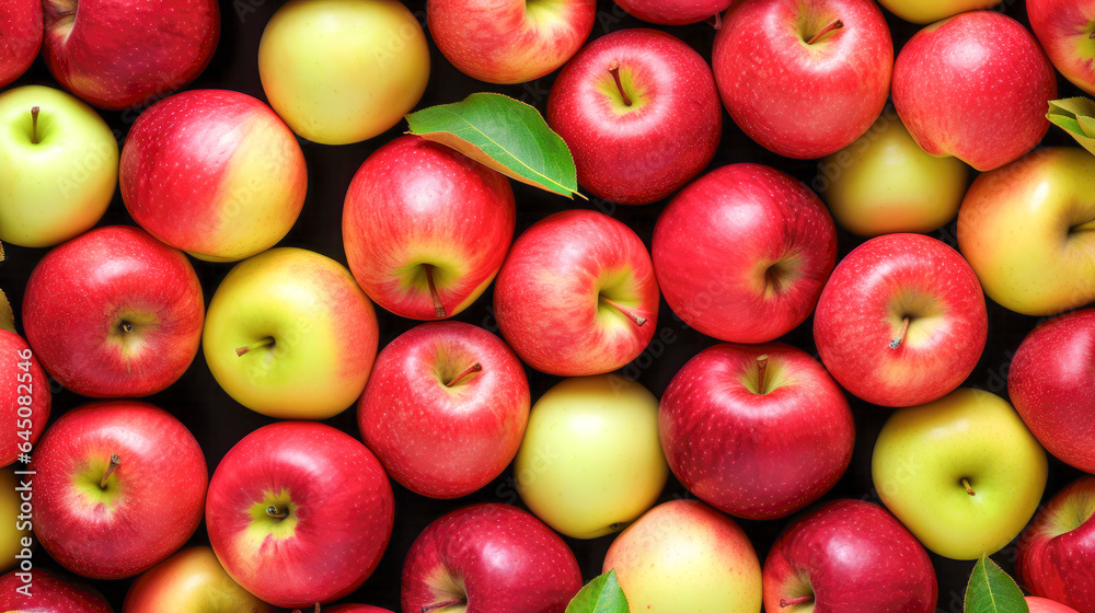 Background of red and yellow apples. Top view, copy space. Background of red and yellow apples. Top view, copy space.