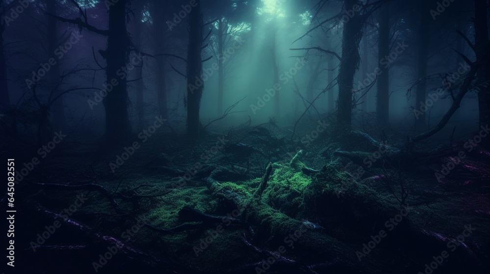 Gloomy overcast forest. High quality illustration