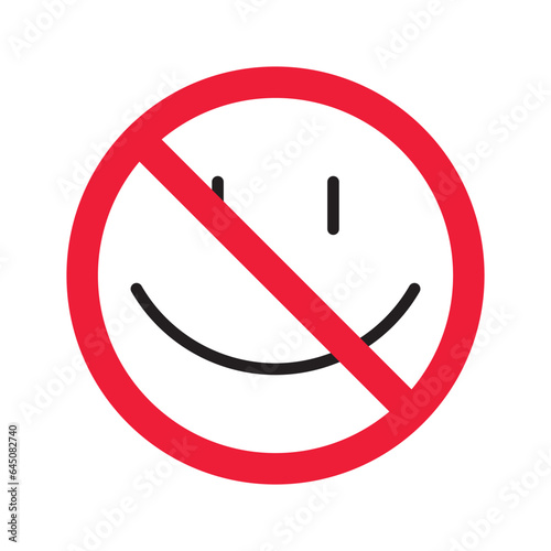 No smile icon. Forbidden emoji icon. No smile vector symbol. Prohibited vector icon. Warning, caution, attention, restriction flat sign design. Do not smile pictogram