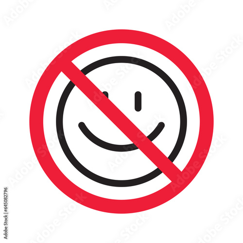No smile icon. Forbidden emoji icon. No smile vector symbol. Prohibited vector icon. Warning, caution, attention, restriction flat sign design. Do not smile pictogram