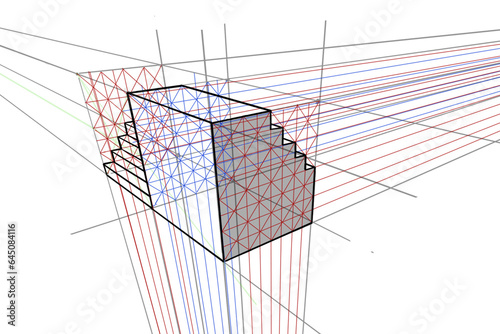 Three point perspective. Visual material for art students.