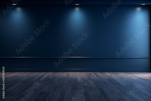 Empty dark blue backdrop with interesting lights for product presentation, mockup © Muneeb