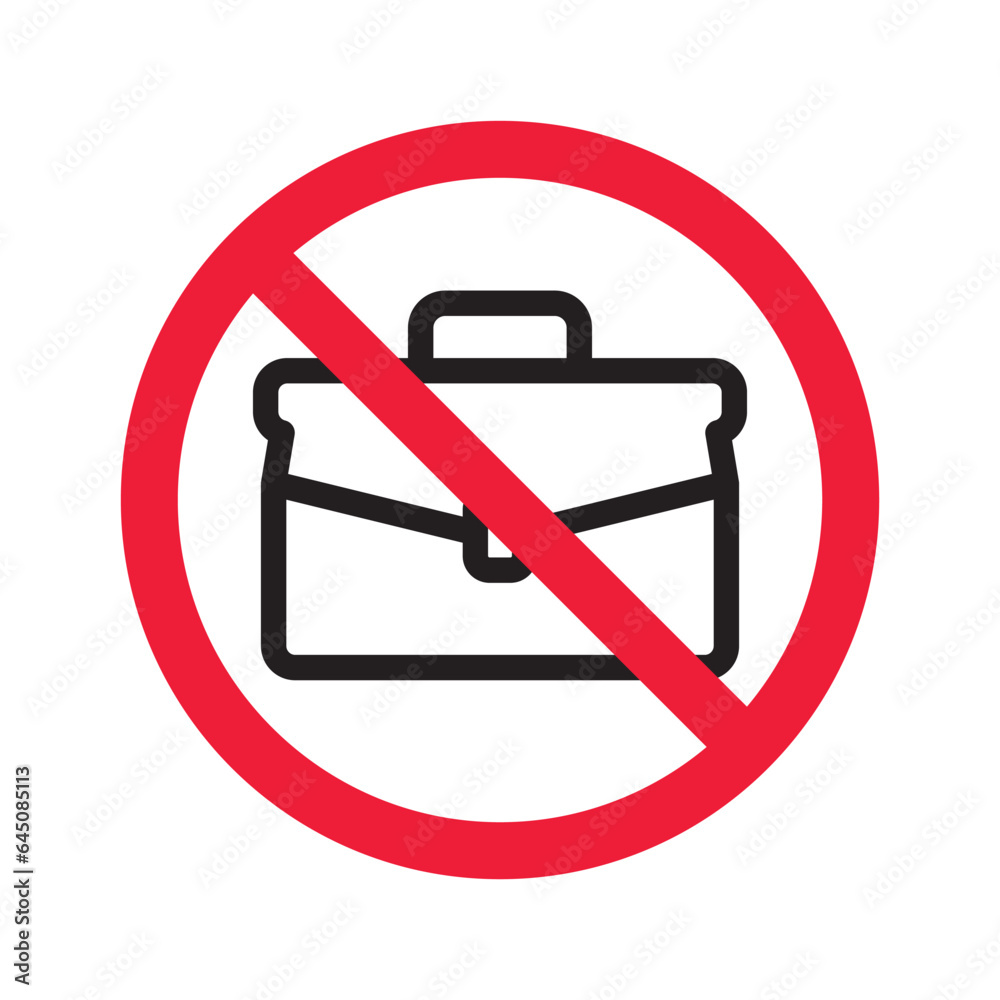 No suitcase icon. Forbidden suitcase icon. No suitcase vector sign. Prohibited suitcase vector icon. Warning, caution, attention, restriction, label, ban, danger. No suitcase icon. Forbidden suitcase icon. No suitcase vector sign. Prohibited suitcase vector icon. Warning, caution, attention, restriction, label, ban, danger.
