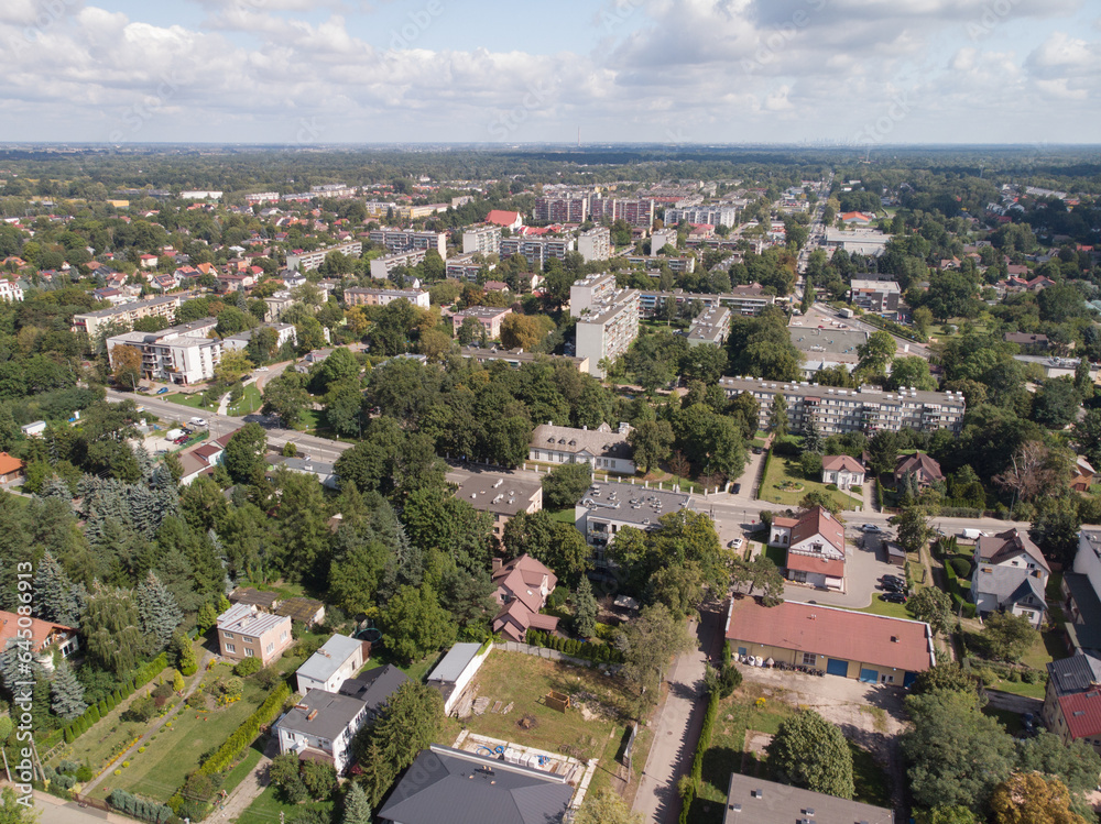 Grodzisk Mazowiecki z lotu ptaka latem/Grodzisk Mazowiecki city aerial view in summer, Mazovia, Poland
