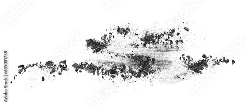 Foto Black coal dust with fragments isolated on a white background, top view