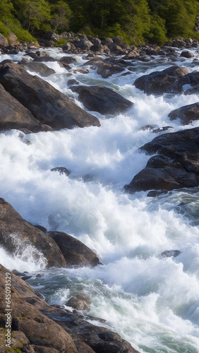 A beautiful shot of a river flowing across the rocks - AI Gemerative photo