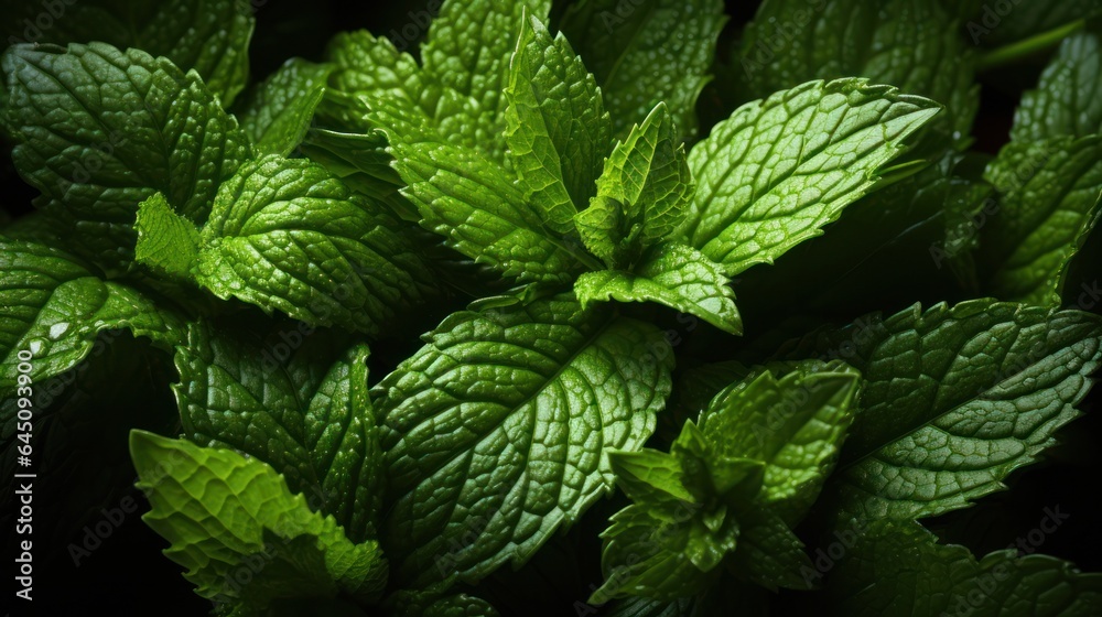Mint leaves Green herb plant Texture background close up. 