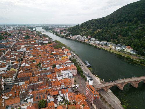 old town in germany Heidelberg, bridge view, old town, red brick river, old bridge, castle