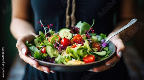 preparation of salad from fresh greens and vegetables