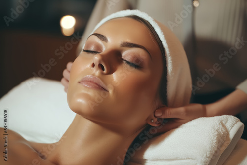 Young beautiful woman relaxing in a spa salon. Skin care treatments