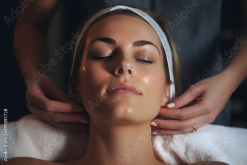 Young beautiful woman relaxing in a spa salon. Skin care treatments