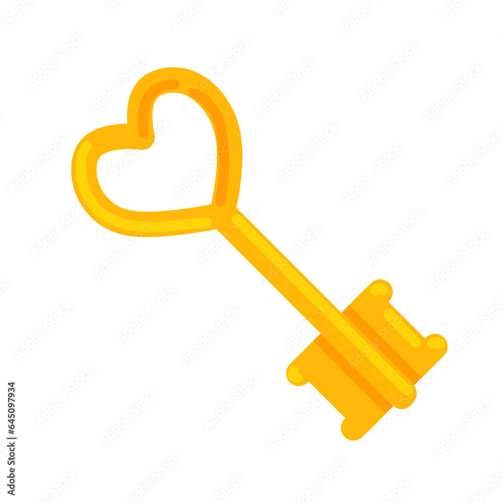 Golden Heart Key Icon for valentines day. Old Medieval love symbol isolated on white background Golden Heart Key Icon for valentines day. Old Medieval love symbol isolated on white background