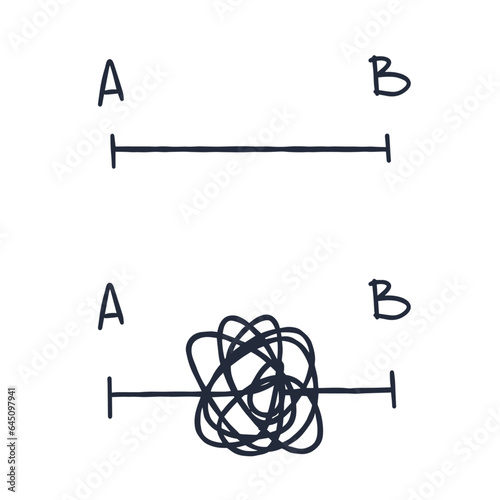 Tangle of lines. Chaotic messy clew. Simplifying the complex. Unraveling the path. Psychological concept of solving mental problems