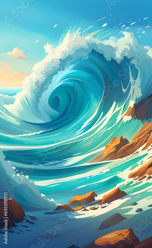 Illustration of big sea waves.